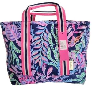 Lilly Pulitzer Mini Mercato Canvas Tote Oyster Bay Navy You've Been Spotted NEW
